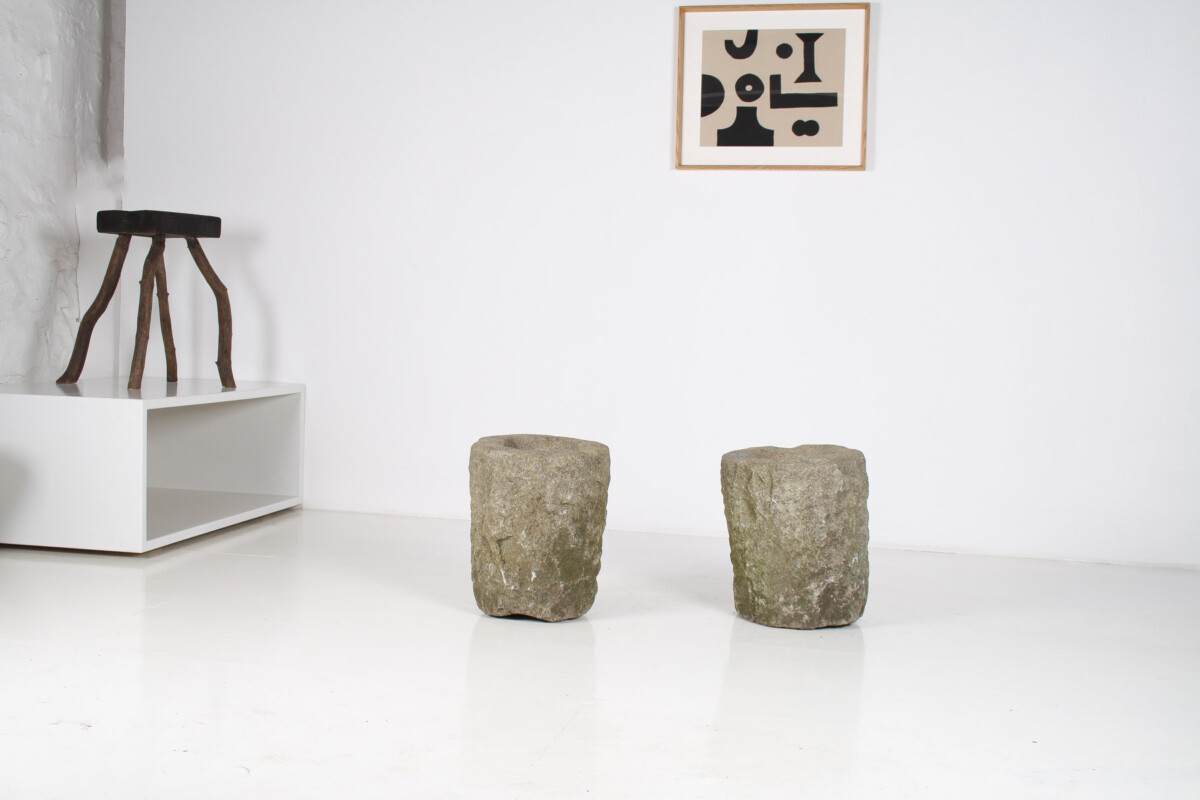 An Exceptional Pair of 19th Century Primitive Carved Stone Wabi Sabi Planters - Image 3