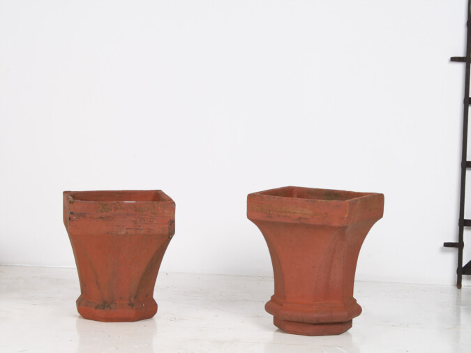 A Pair of Victorian Red Clay Terrocotta Chimney Pots Garden Planters Rhubarb Forcer