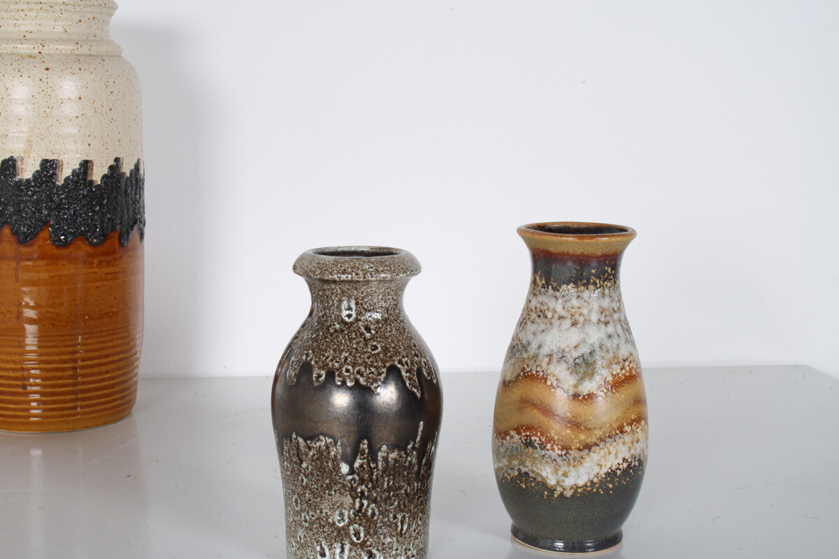 A Pair of West German Pottery Lava Vases in Earthy Vibrant Tones - Image 3