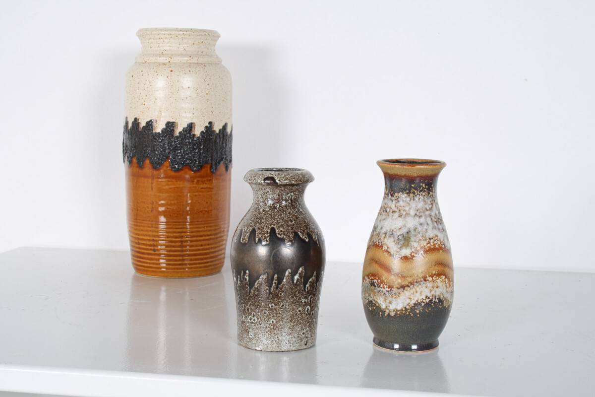A Pair of West German Pottery Lava Vases in Earthy Vibrant Tones - Image 2