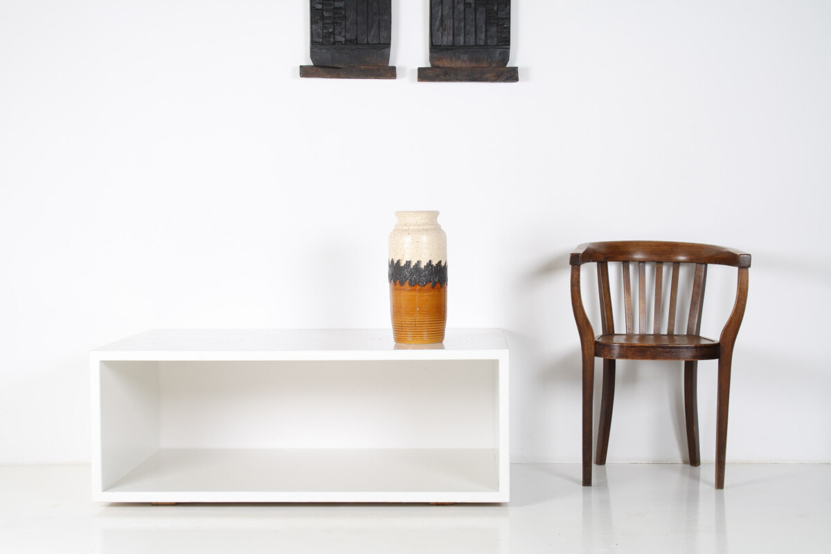 A Large Vibrant West German Pottery Fat Lava Vase in Orange, Black and Cream by BAY - Image 3