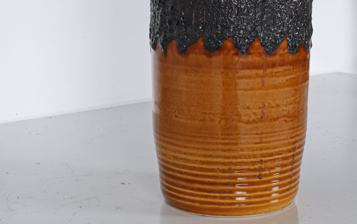 A Large Vibrant West German Pottery Fat Lava Vase in Orange, Black and Cream by BAY - Image 9