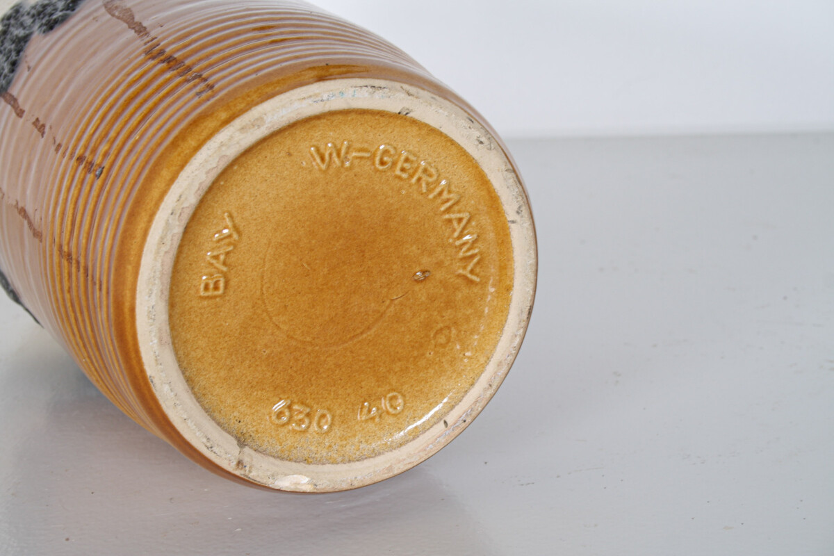 A Large Vibrant West German Pottery Fat Lava Vase in Orange, Black and Cream by BAY - Image 17
