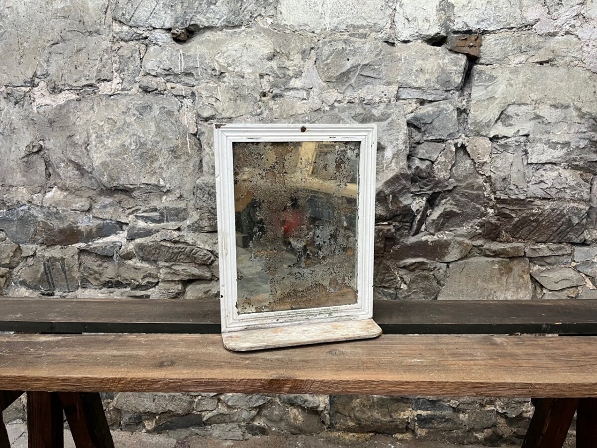 Small Antique Rectangular Painted Pine Mirror With Foxed Plate