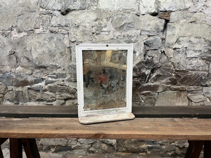 Small Antique Rectangular Painted Pine Mirror With Foxed Plate