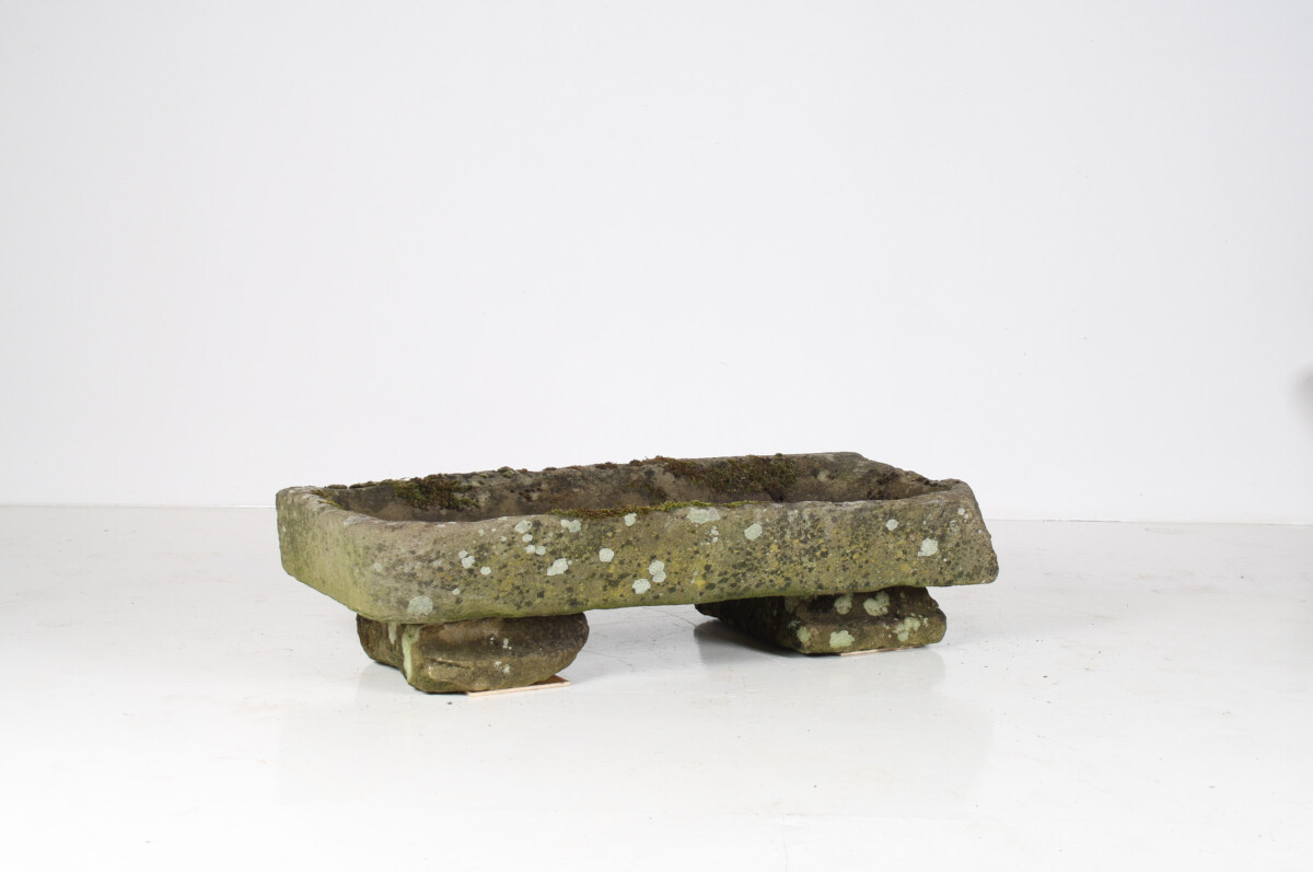 A Large Rectangular Carved Stone Trough Planter Garden Feature on Pedestal