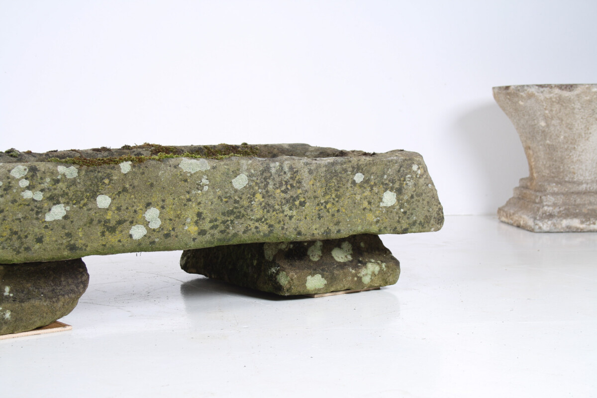 A Large Rectangular Carved Stone Trough Planter Garden Feature on Pedestal - Image 14