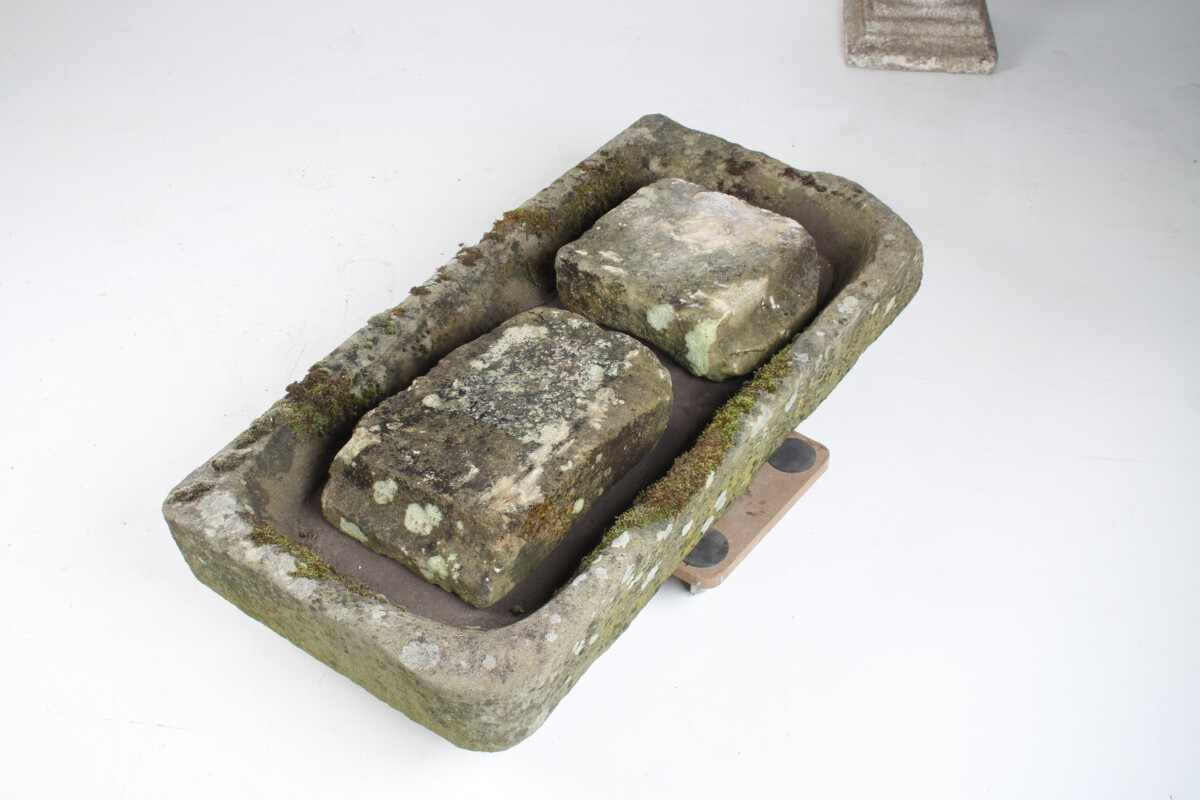 A Large Rectangular Carved Stone Trough Planter Garden Feature on Pedestal - Image 11