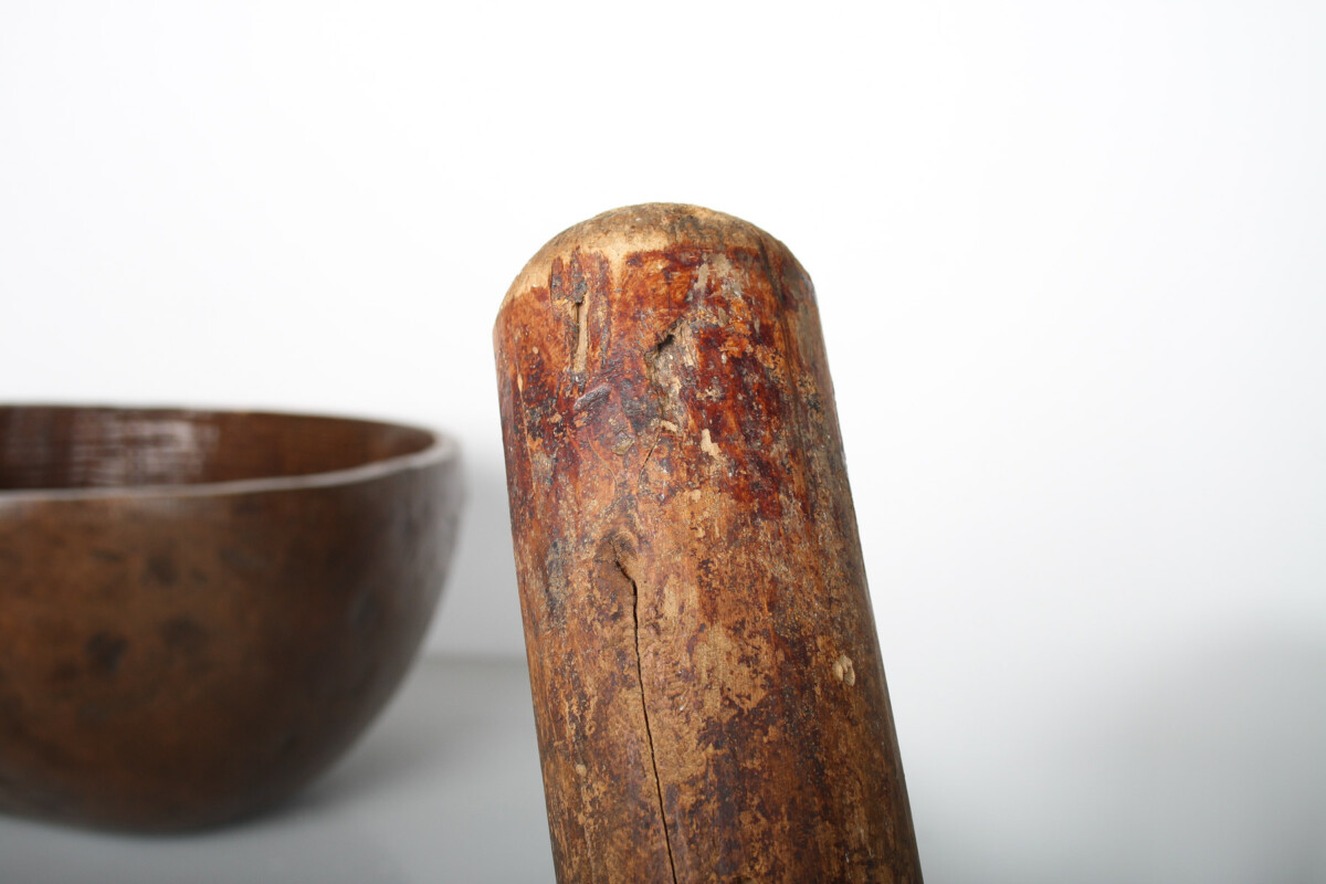 A Very Large Primitive Hand-Carved Antique Wooden Bowl Mortar and Pestle - Image 10