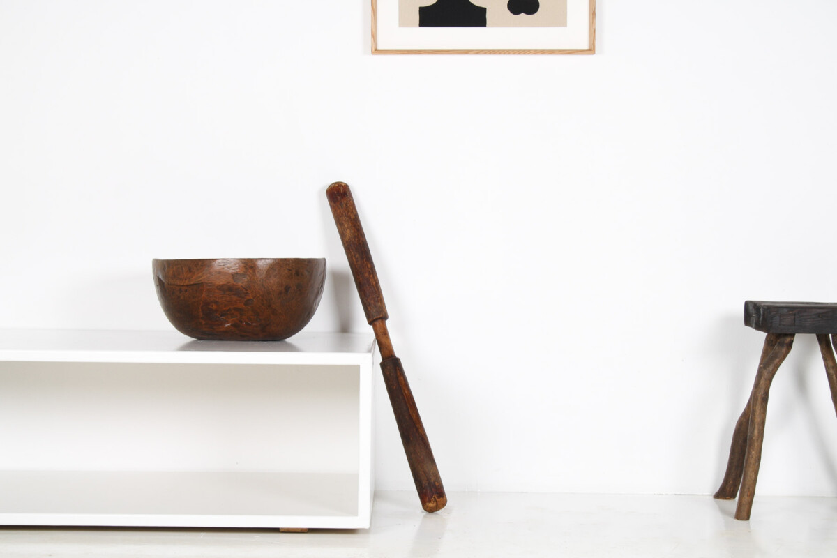 A Very Large Primitive Hand-Carved Antique Wooden Bowl Mortar and Pestle - Image 8