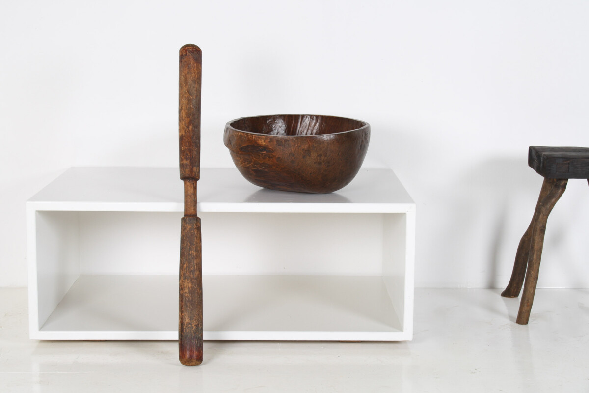 A Very Large Primitive Hand-Carved Antique Wooden Bowl Mortar and Pestle - Image 4