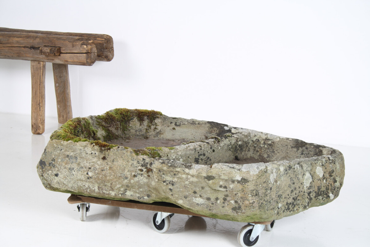 Primitive Carved Stone Trough Planter Weathered Organic Garden Feature | Bonsai Display - Image 4