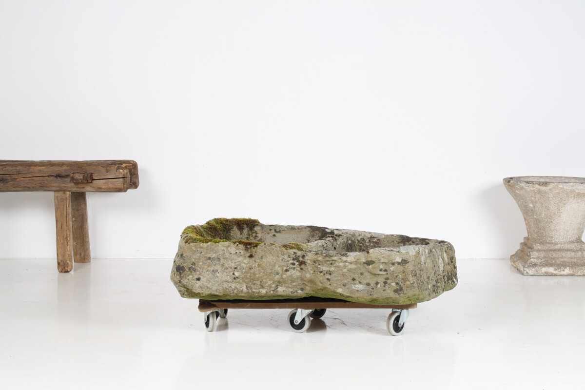 Primitive Carved Stone Trough Planter Weathered Organic Garden Feature | Bonsai Display