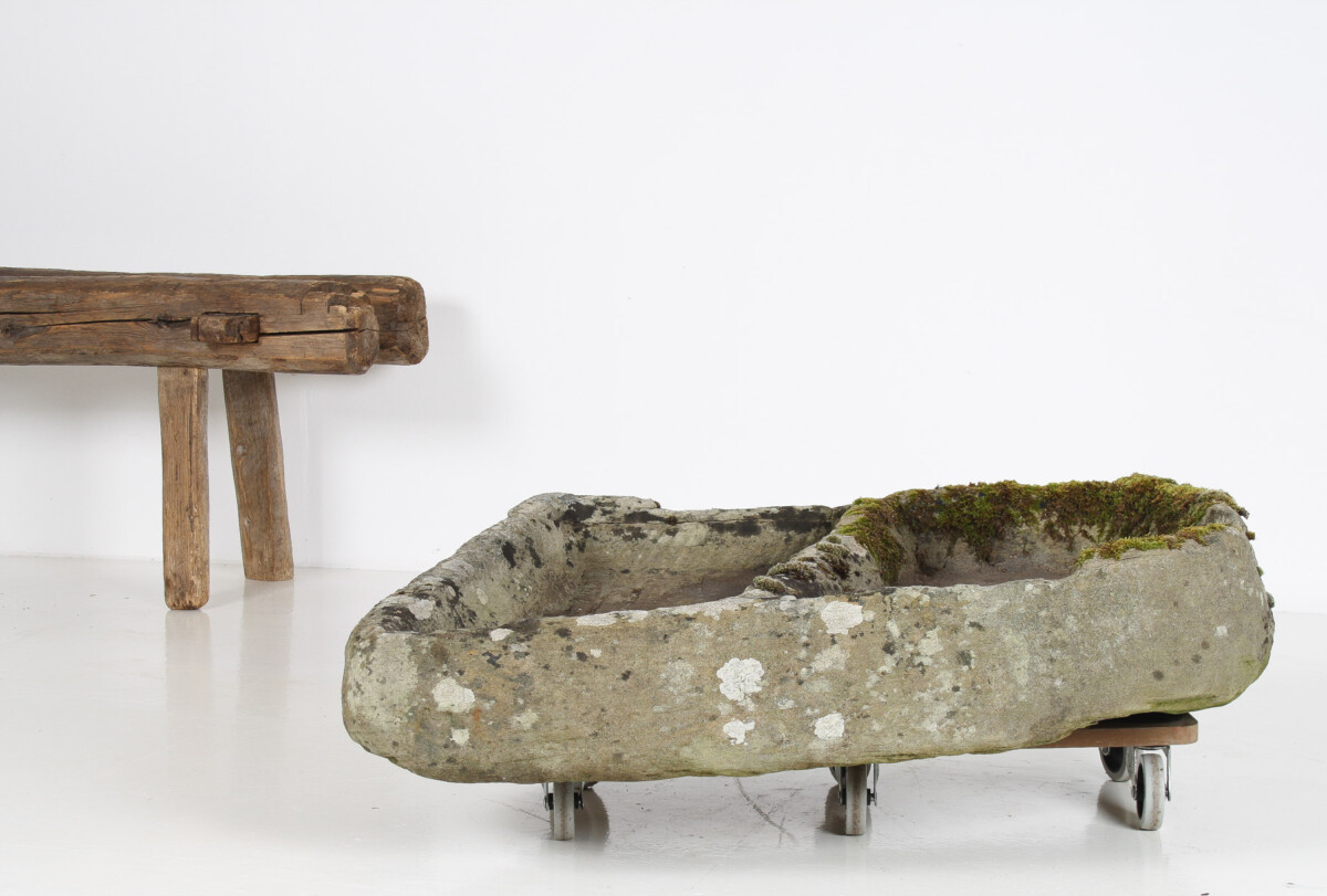 Primitive Carved Stone Trough Planter Weathered Organic Garden Feature | Bonsai Display - Image 9