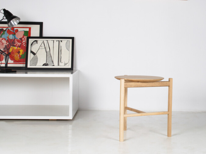 Modernist Bauhaus Japanese Oak Side Table - Circular Top