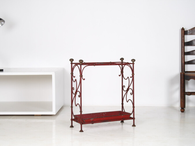 Decorative French Parisian Chic Antique Wrought Iron Red Painted Umbrella Stick Stand