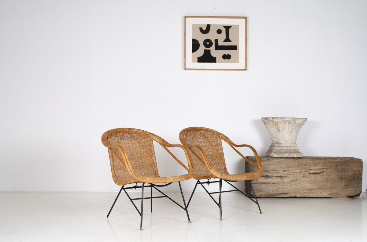 A Pair of 1950s Mid-Century Rattan Basket Chairs in the manner of Arthur Umanoff - Image 3