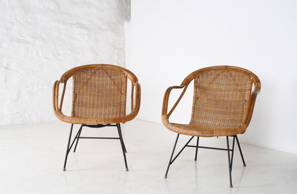 A Pair of 1950s Mid-Century Rattan Basket Chairs in the manner of Arthur Umanoff - Image 11