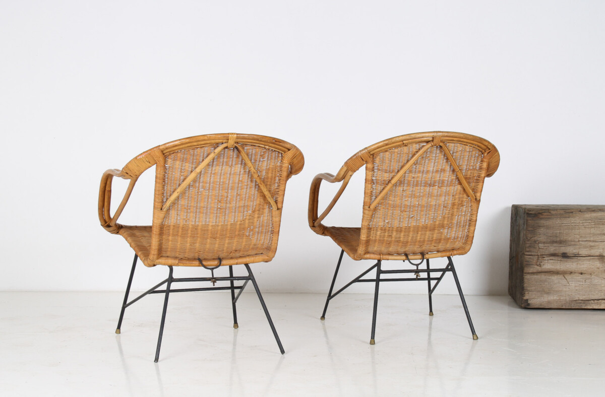 A Pair of 1950s Mid-Century Rattan Basket Chairs in the manner of Arthur Umanoff - Image 12