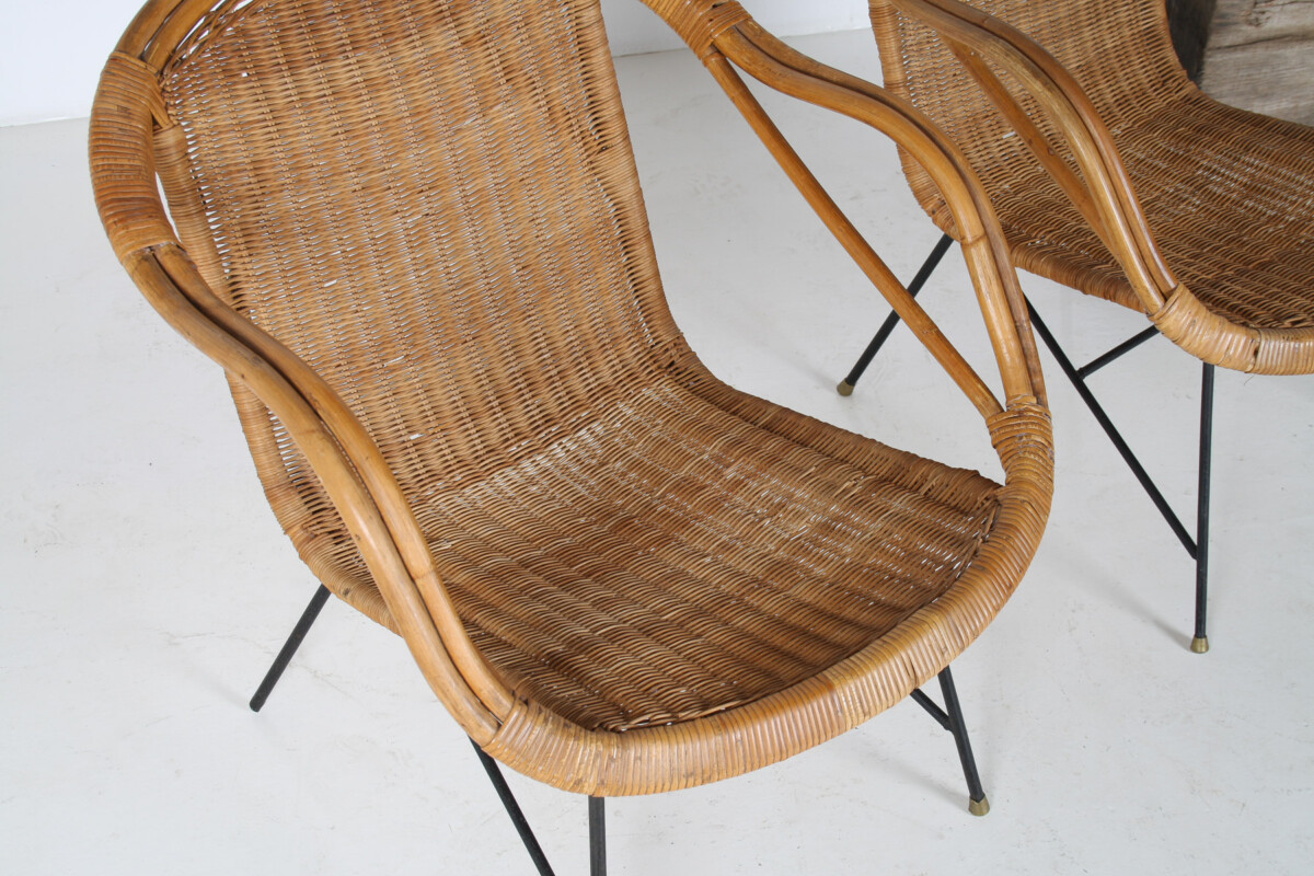 A Pair of 1950s Mid-Century Rattan Basket Chairs in the manner of Arthur Umanoff - Image 20