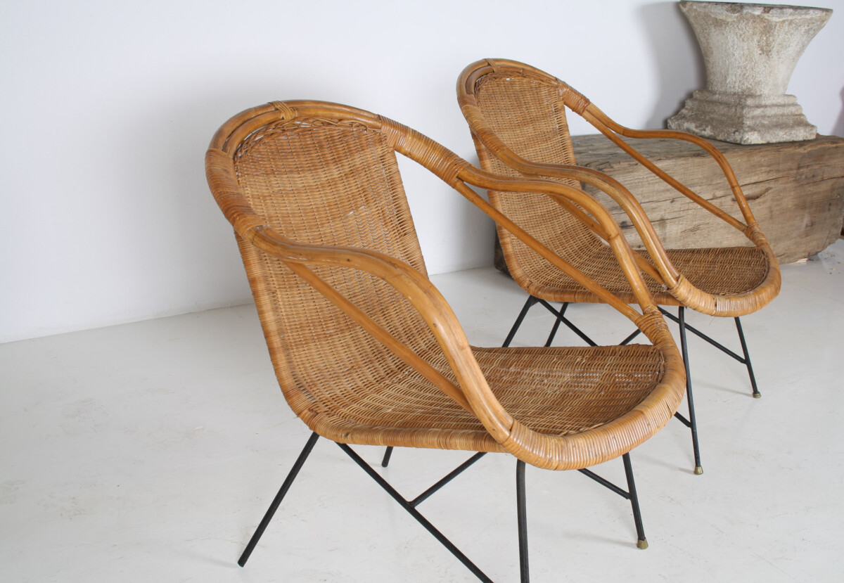 A Pair of 1950s Mid-Century Rattan Basket Chairs in the manner of Arthur Umanoff - Image 18