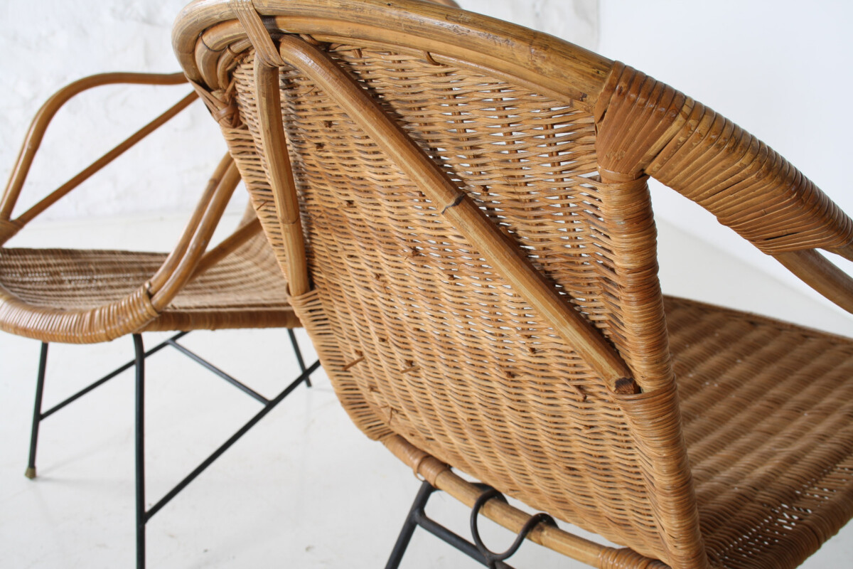 A Pair of 1950s Mid-Century Rattan Basket Chairs in the manner of Arthur Umanoff - Image 16