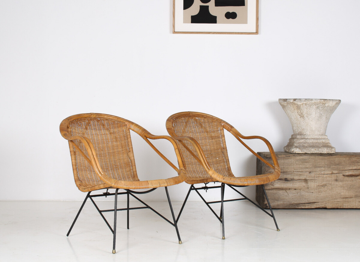 A Pair of 1950s Mid-Century Rattan Basket Chairs in the manner of Arthur Umanoff - Image 9