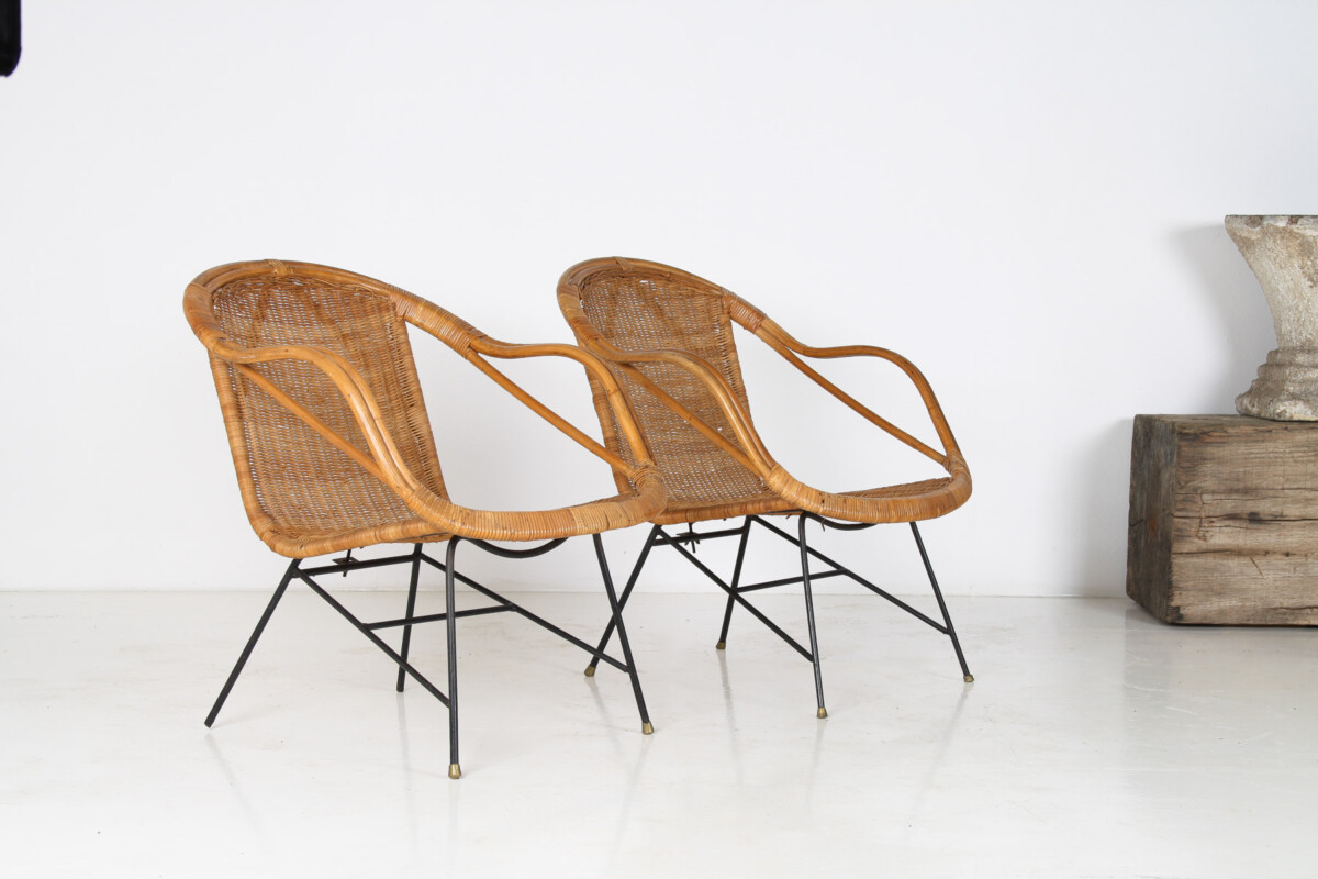 A Pair of 1950s Mid-Century Rattan Basket Chairs in the manner of Arthur Umanoff - Image 8