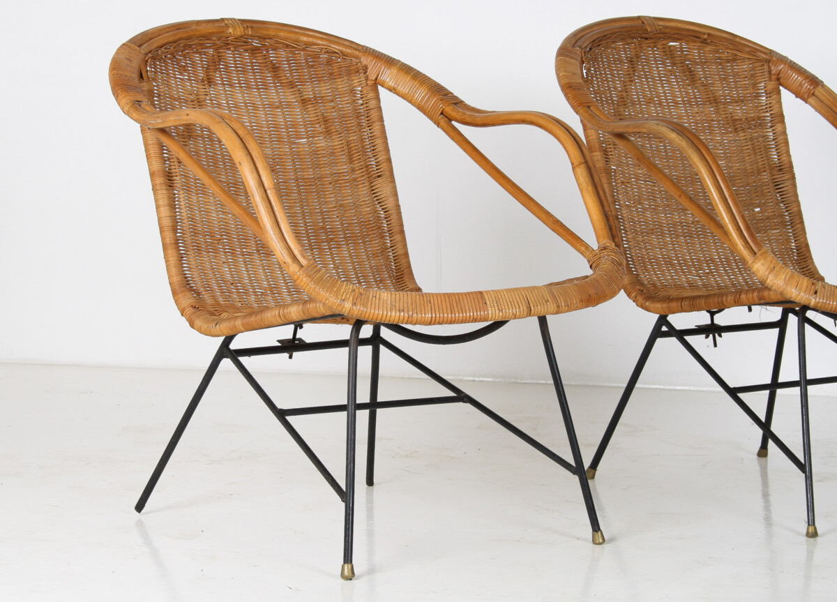 A Pair of 1950s Mid-Century Rattan Basket Chairs in the manner of Arthur Umanoff - Image 7