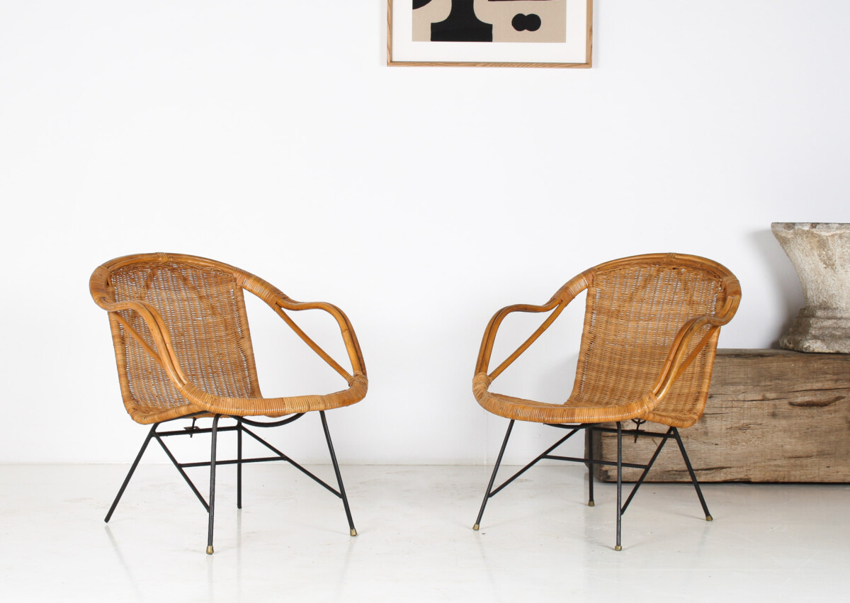 A Pair of 1950s Mid-Century Rattan Basket Chairs in the manner of Arthur Umanoff - Image 6