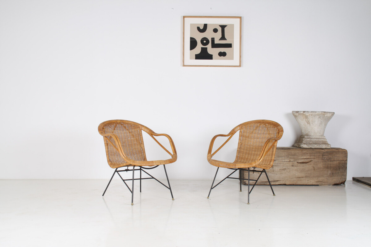 A Pair of 1950s Mid-Century Rattan Basket Chairs in the manner of Arthur Umanoff - Image 5