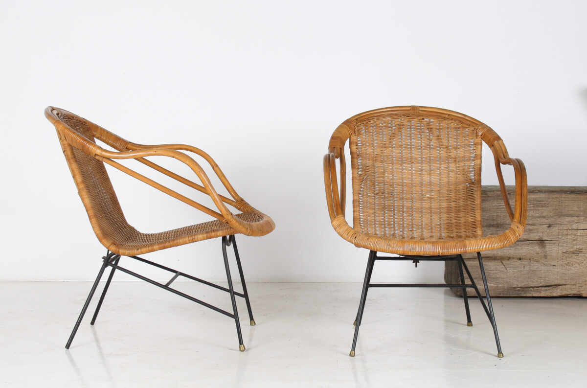 A Pair of 1950s Mid-Century Rattan Basket Chairs in the manner of Arthur Umanoff - Image 4