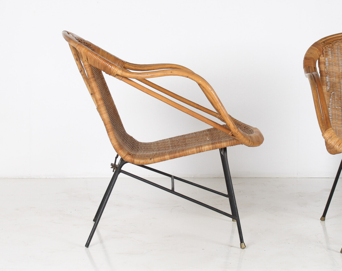 A Pair of 1950s Mid-Century Rattan Basket Chairs in the manner of Arthur Umanoff - Image 2