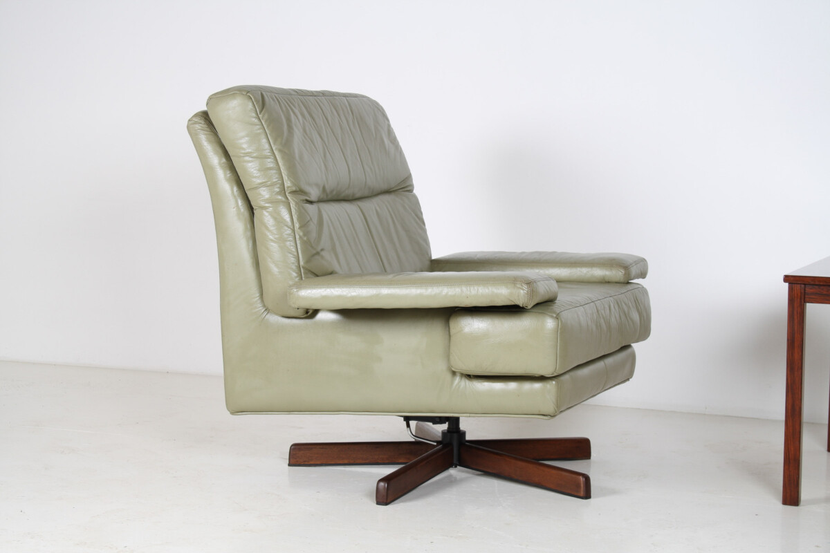 Danish Mid-Century 1960s Sage Green Leather Swivel Lounge Chair with Tilt - Image 5
