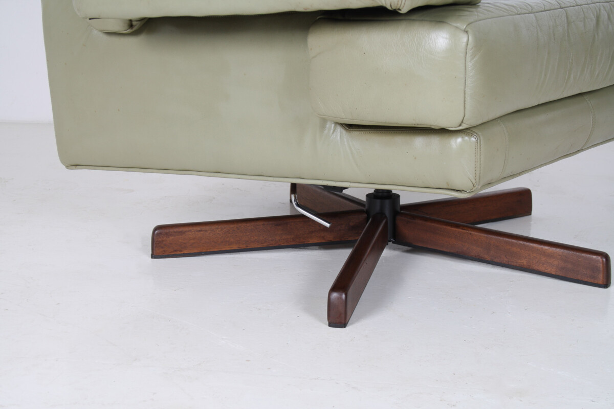 Danish Mid-Century 1960s Sage Green Leather Swivel Lounge Chair with Tilt - Image 10