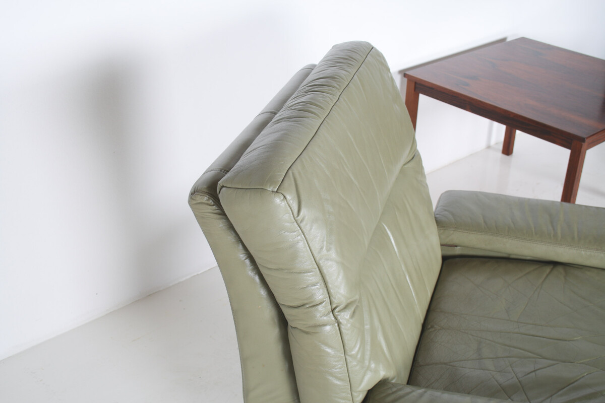 Danish Mid-Century 1960s Sage Green Leather Swivel Lounge Chair with Tilt - Image 11