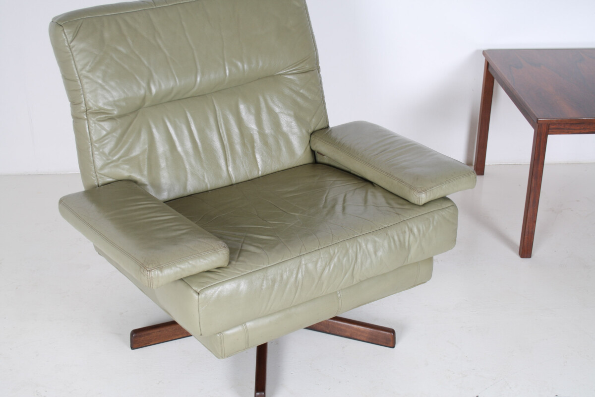 Danish Mid-Century 1960s Sage Green Leather Swivel Lounge Chair with Tilt - Image 12