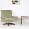 Danish Mid-Century 1960s Sage Green Leather Swivel Lounge Chair with Tilt