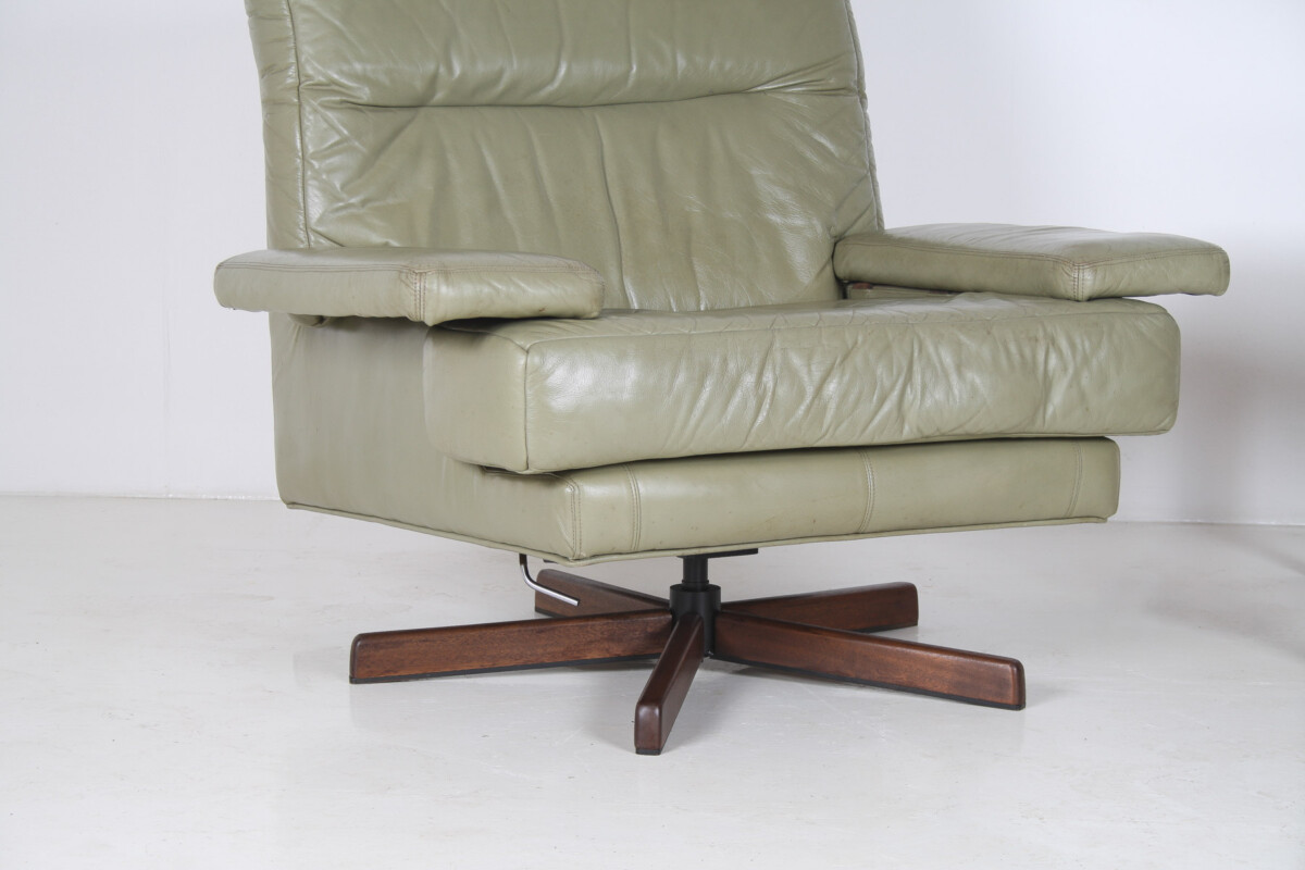 Danish Mid-Century 1960s Sage Green Leather Swivel Lounge Chair with Tilt - Image 17