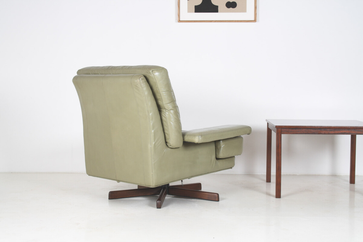 Danish Mid-Century 1960s Sage Green Leather Swivel Lounge Chair with Tilt - Image 16