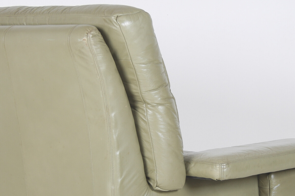 Danish Mid-Century 1960s Sage Green Leather Swivel Lounge Chair with Tilt - Image 15