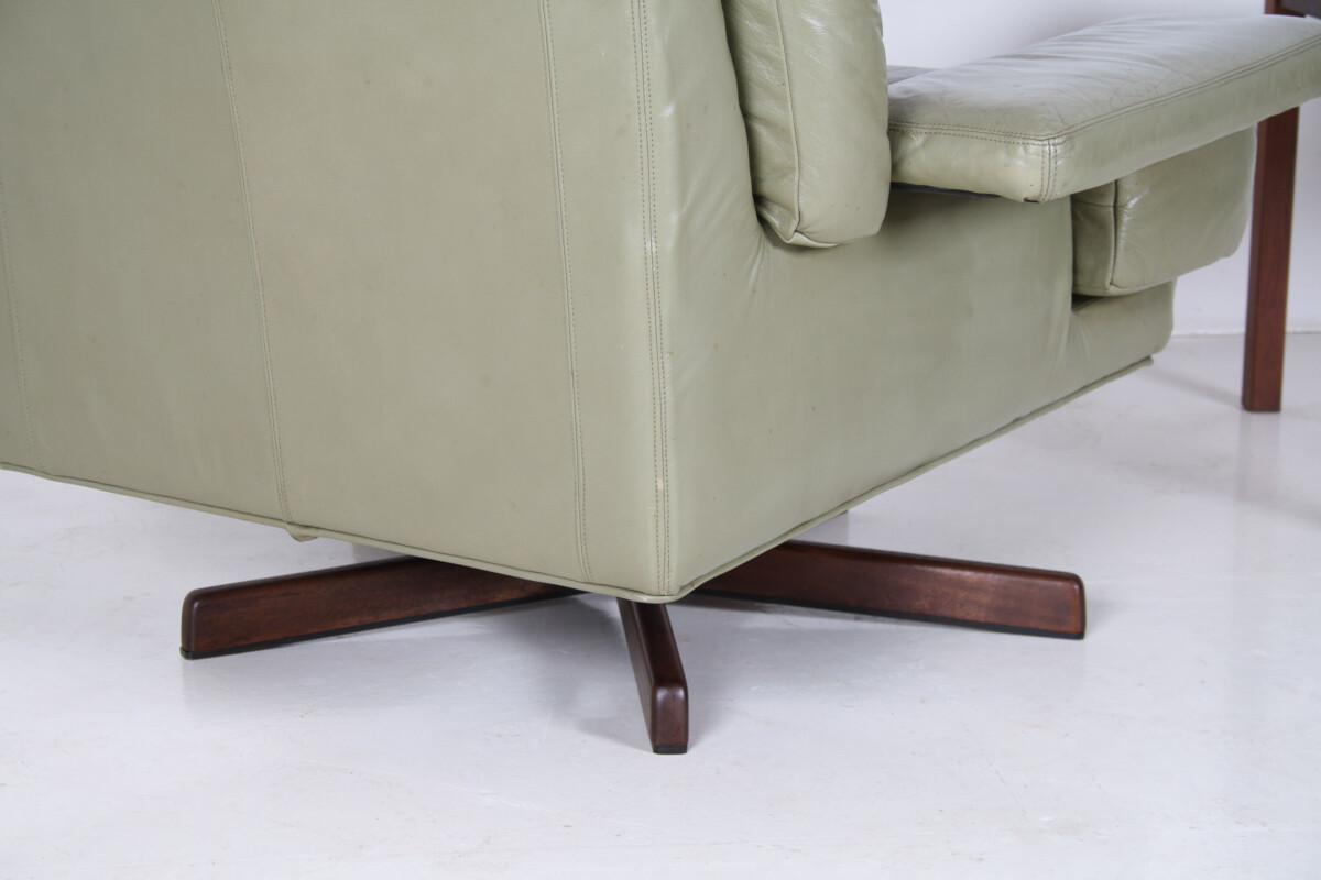 Danish Mid-Century 1960s Sage Green Leather Swivel Lounge Chair with Tilt - Image 14