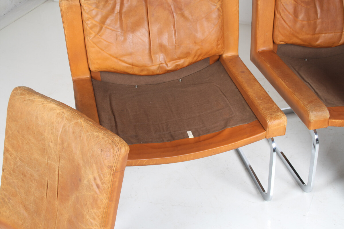 A Pair of Robert Haussmann for De Sede DS-201 Mid Century Tan Leather Chairs - Image 15