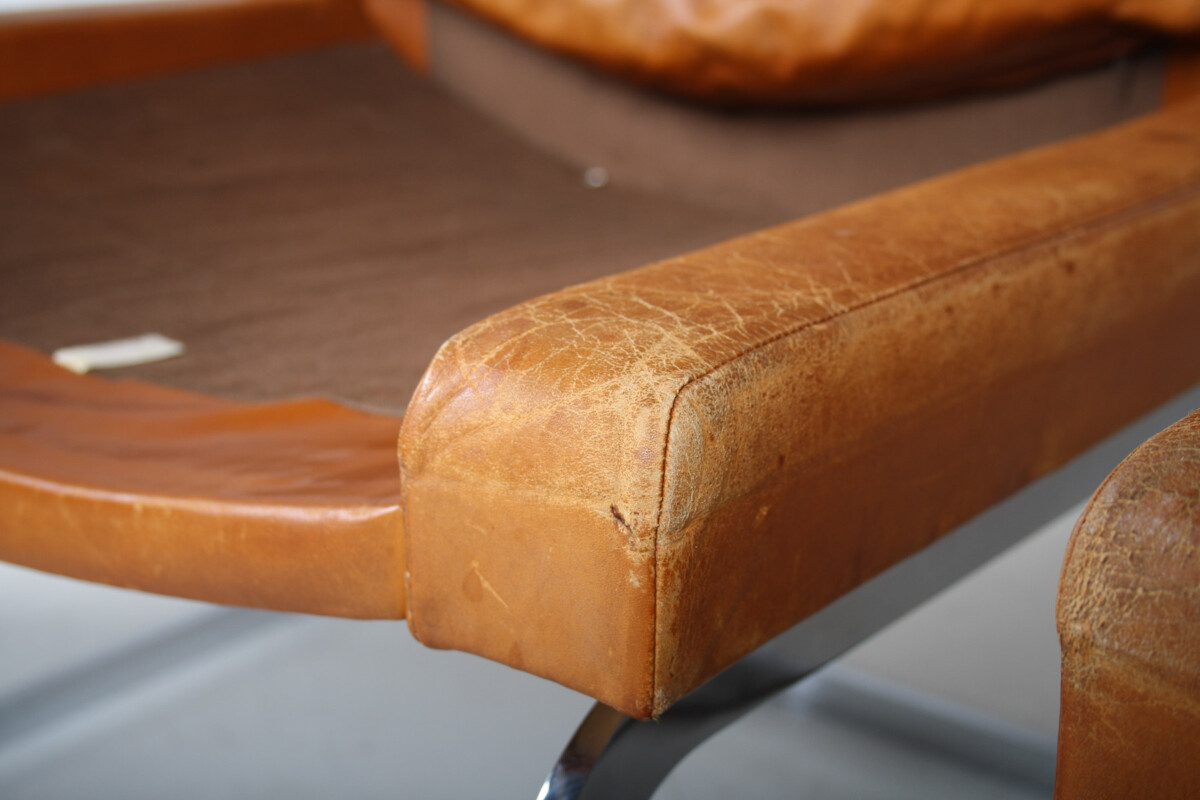 A Pair of Robert Haussmann for De Sede DS-201 Mid Century Tan Leather Chairs - Image 13