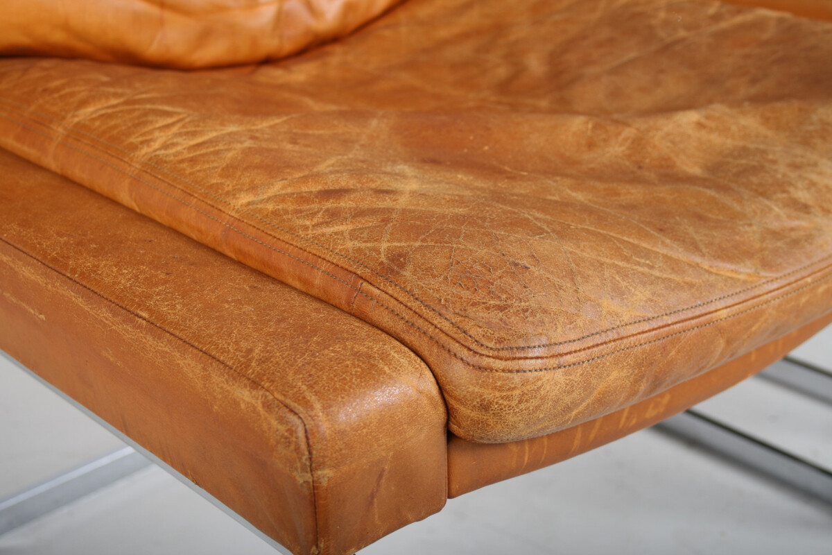A Pair of Robert Haussmann for De Sede DS-201 Mid Century Tan Leather Chairs - Image 12