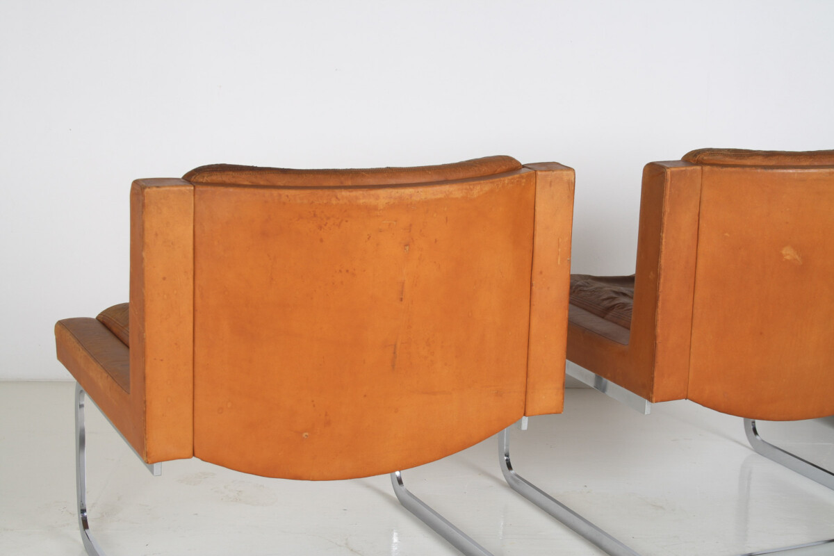 A Pair of Robert Haussmann for De Sede DS-201 Mid Century Tan Leather Chairs - Image 22