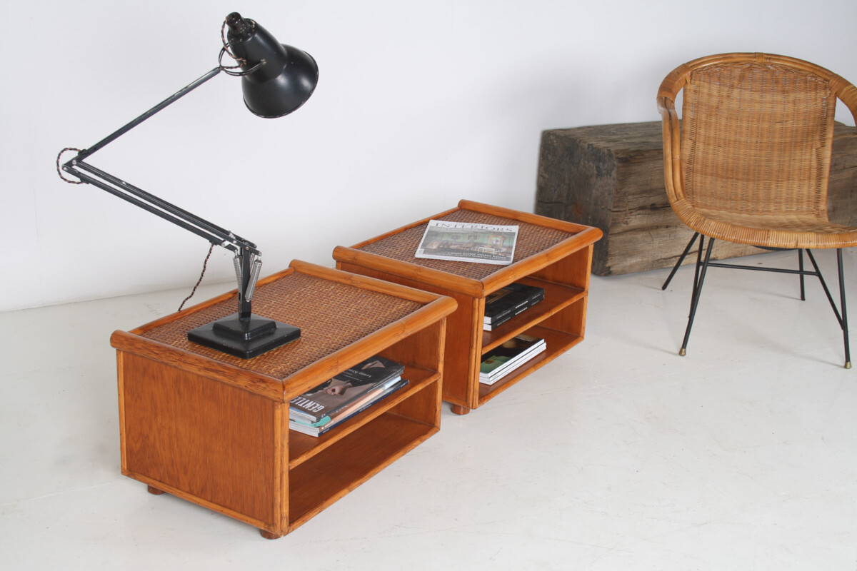 A Pair of Mid-Century Rattan Top Bamboo Night Stand Side Tables - Image 2