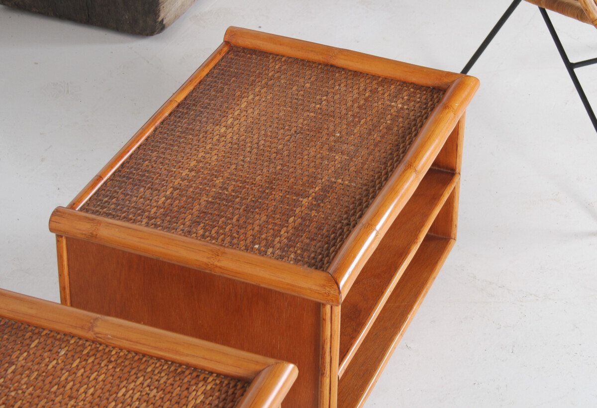 A Pair of Mid-Century Rattan Top Bamboo Night Stand Side Tables - Image 11