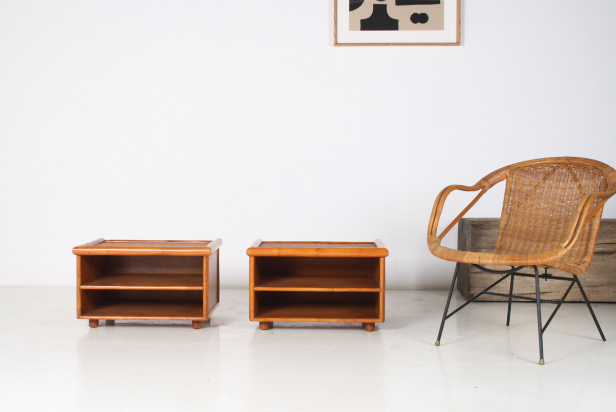 A Pair of Mid-Century Rattan Top Bamboo Night Stand Side Tables - Image 10