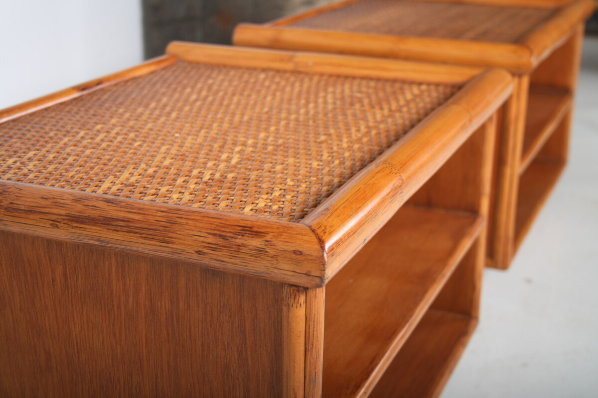 A Pair of Mid-Century Rattan Top Bamboo Night Stand Side Tables - Image 9